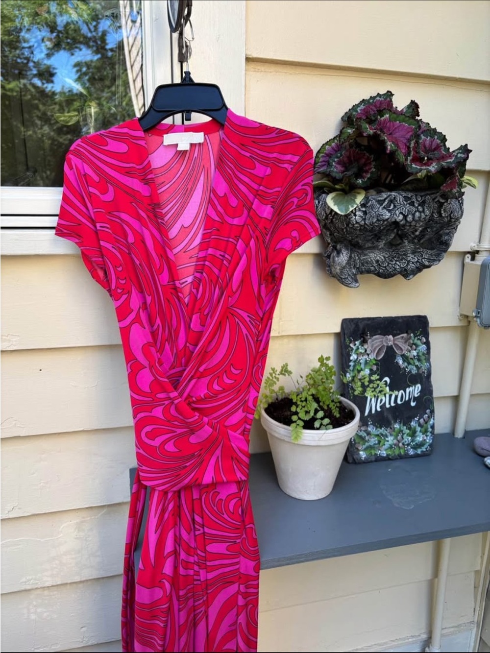 Michael Kors Pink and Magenta Swirl High-Low Wrap Dress